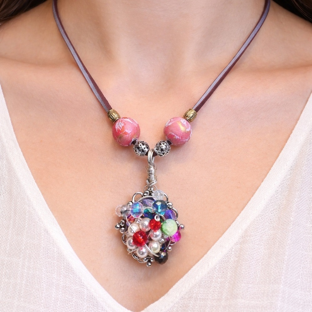 RUBYRUDI Artisan OOAK Handcrafted Boho Necklace and Glass Beaded Pendant Jewelry
